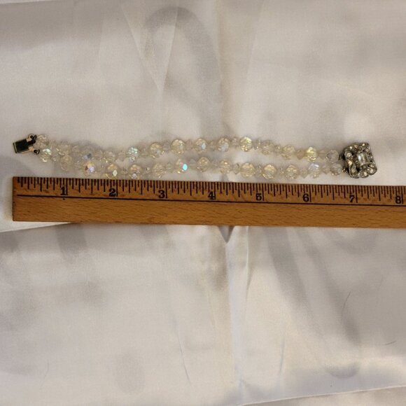 Vintage Double-Strand Aurora Borealis Crystal Bead Bracelet With Rhinestone Clas - Picture 7 of 8